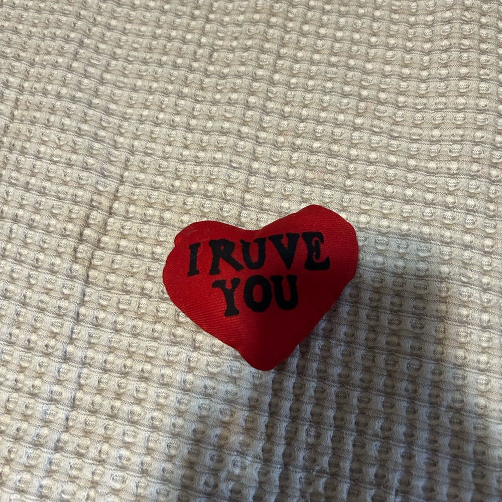 Red Heart Shaped plush with Black Text